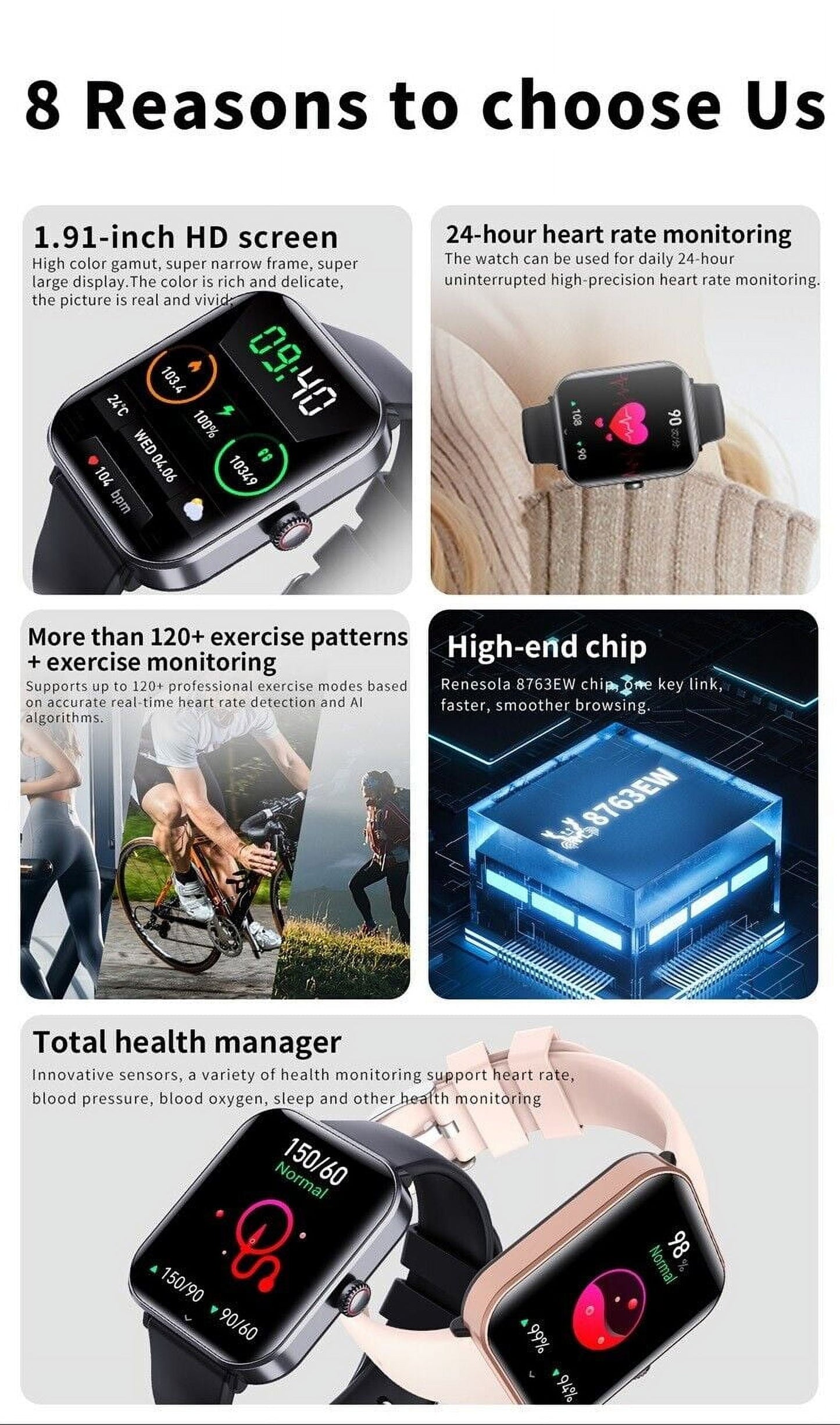 For Motorola Moto G Stylus (2023) Smartwatch, Fitness Activity Tracker for Men Women Heart Rate Sleep Monitor, Step Counter, 1.91" Full Touch Screen Fitness Tracker Smartwatch - Black