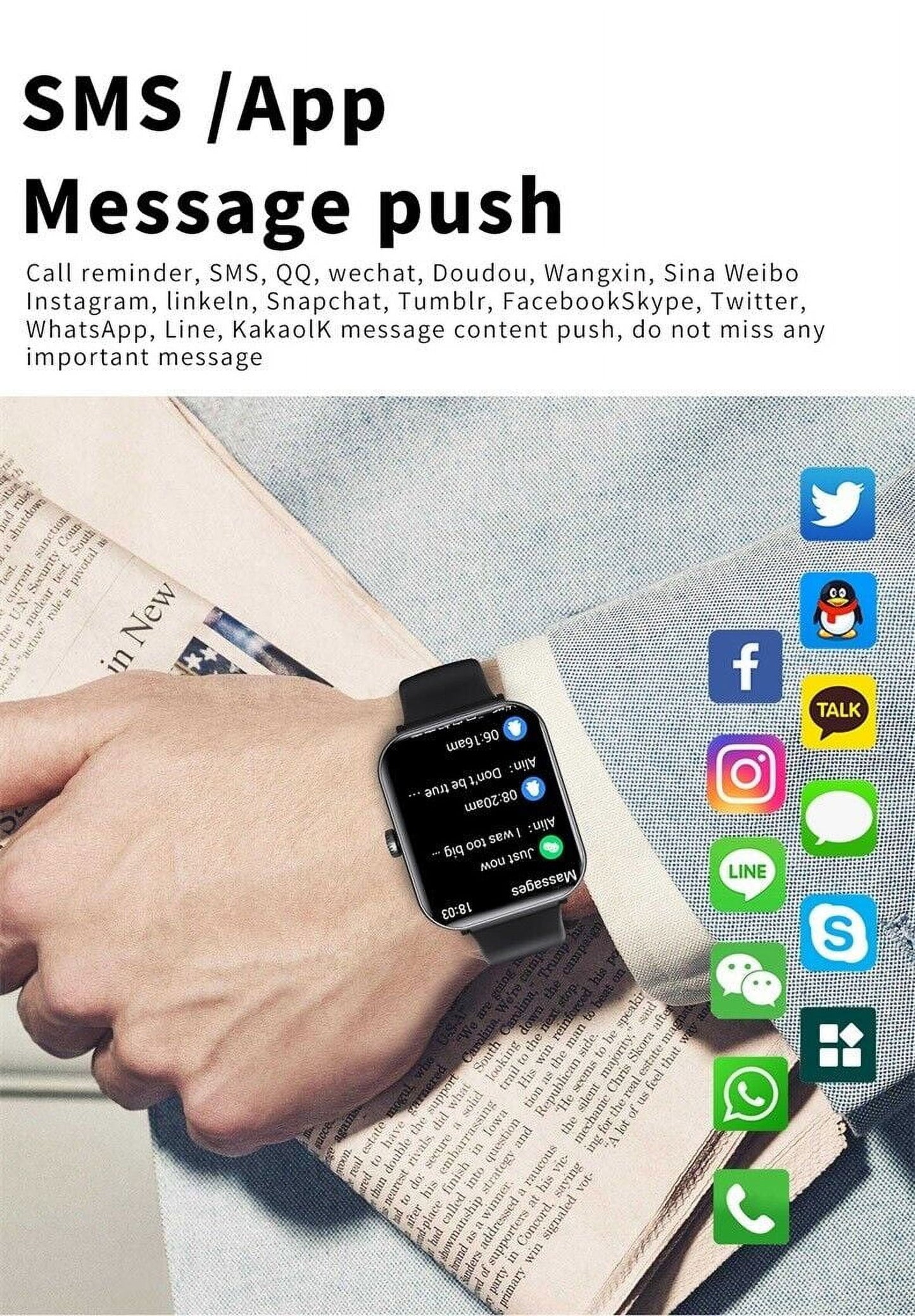 For Motorola Moto G Stylus (2023) Smartwatch, Fitness Activity Tracker for Men Women Heart Rate Sleep Monitor, Step Counter, 1.91" Full Touch Screen Fitness Tracker Smartwatch - Black