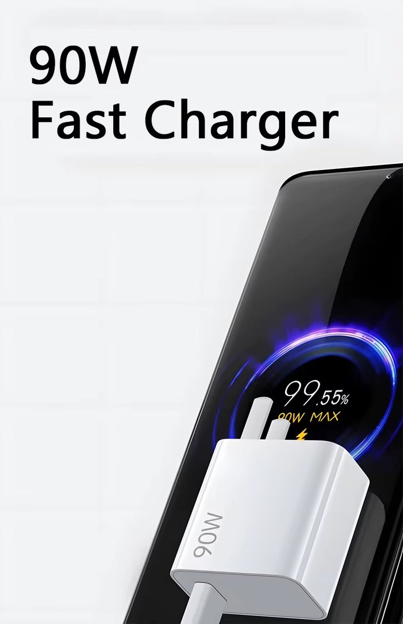 90W USB Fast Charger for Xiaomi 15 14 13 12 11 10 Ultra Redmi Note 12T 13 Pro Turbo Quick Charge Type C USB Charging Cable