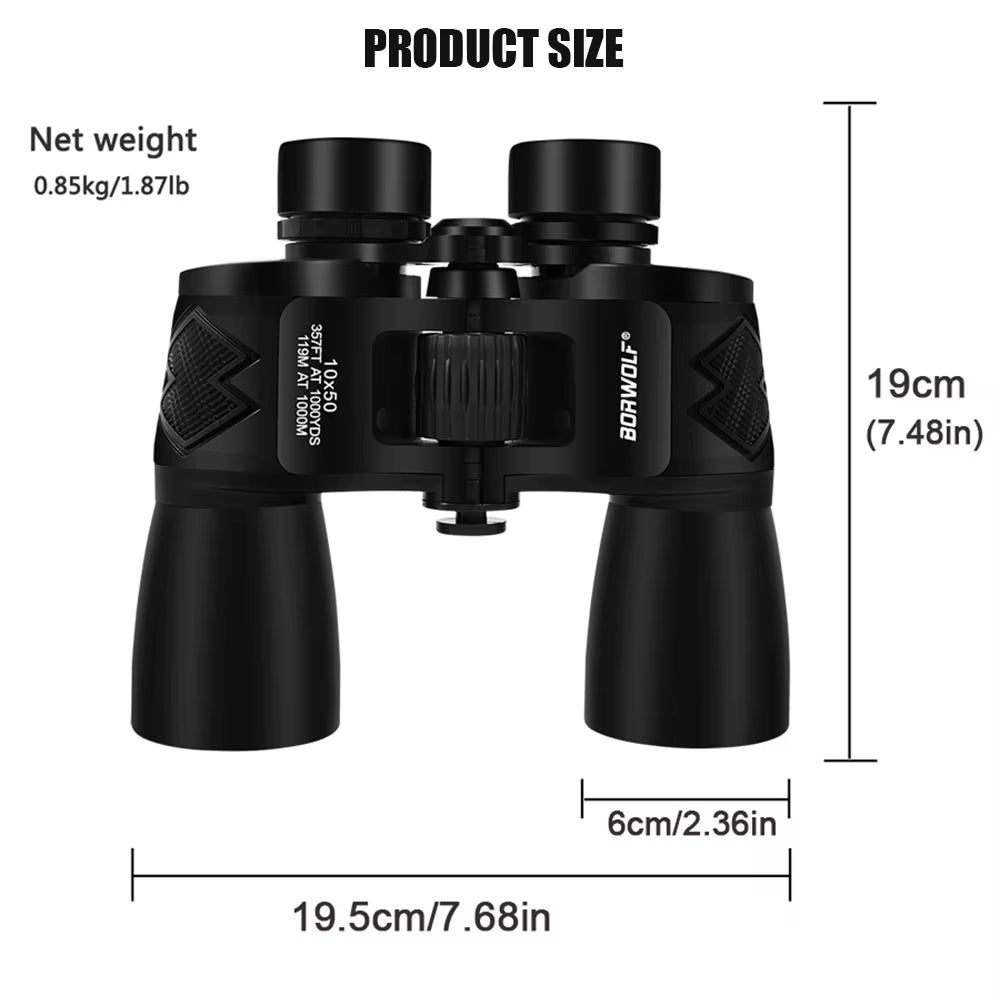 10X50 ED Professional Zoom 26MM Large Eyepiece Powerful Binoculars Light Night Vision for Hunting Telescope