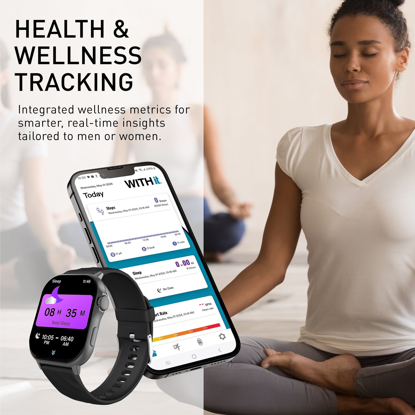 Giga Smartwatch with AMOLED 2.04" High-Definition Touchscreen Display, Black