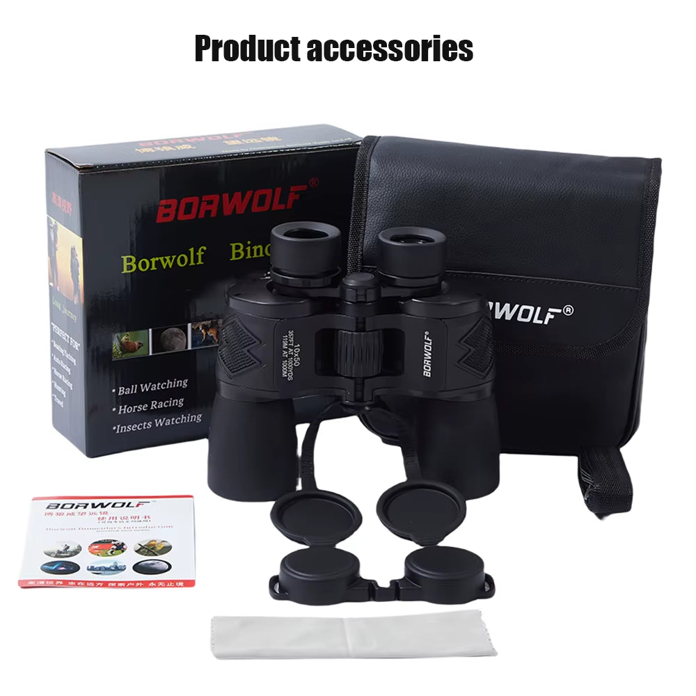 10X50 ED Professional Zoom 26MM Large Eyepiece Powerful Binoculars Light Night Vision for Hunting Telescope