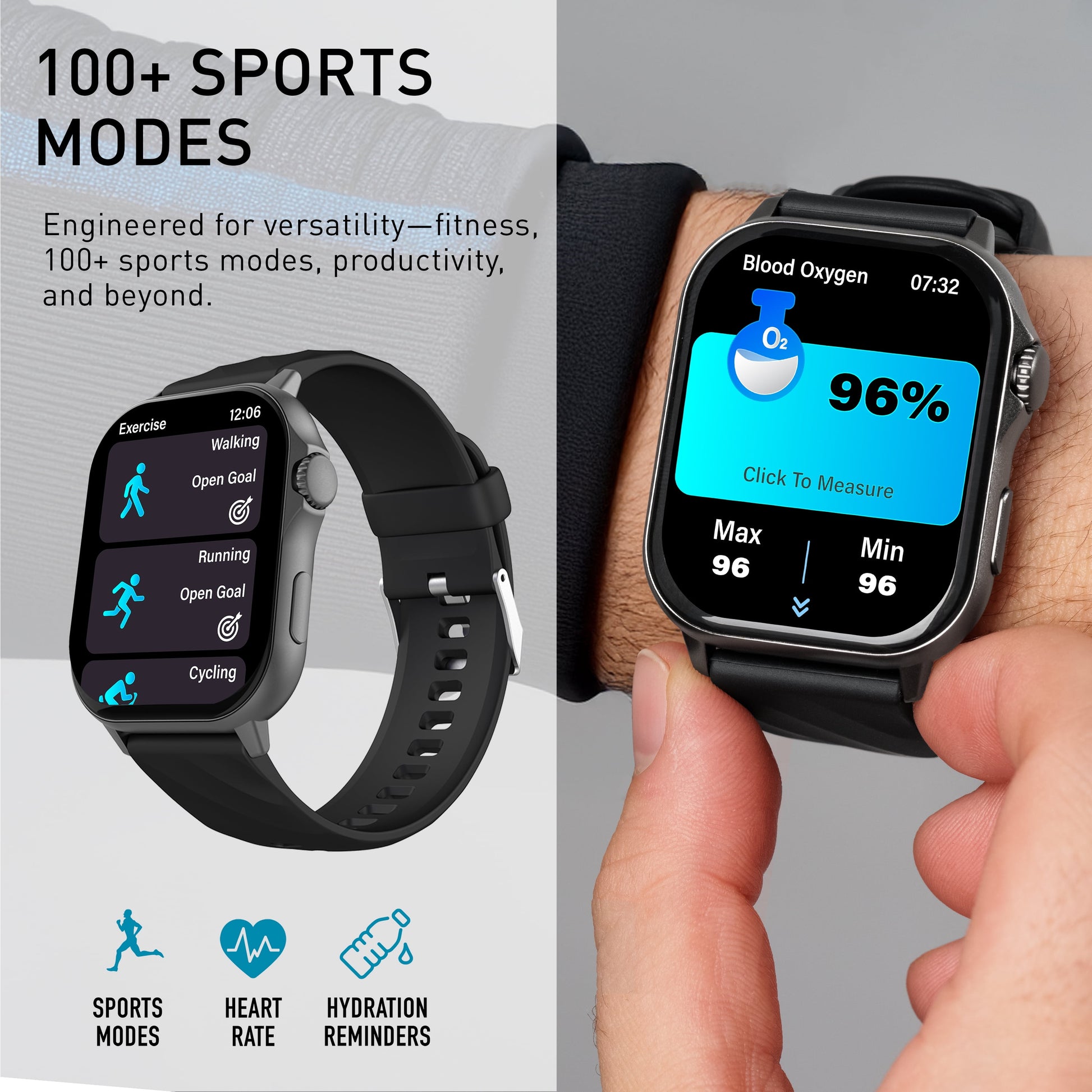Giga Smartwatch with AMOLED 2.04" High-Definition Touchscreen Display, Black